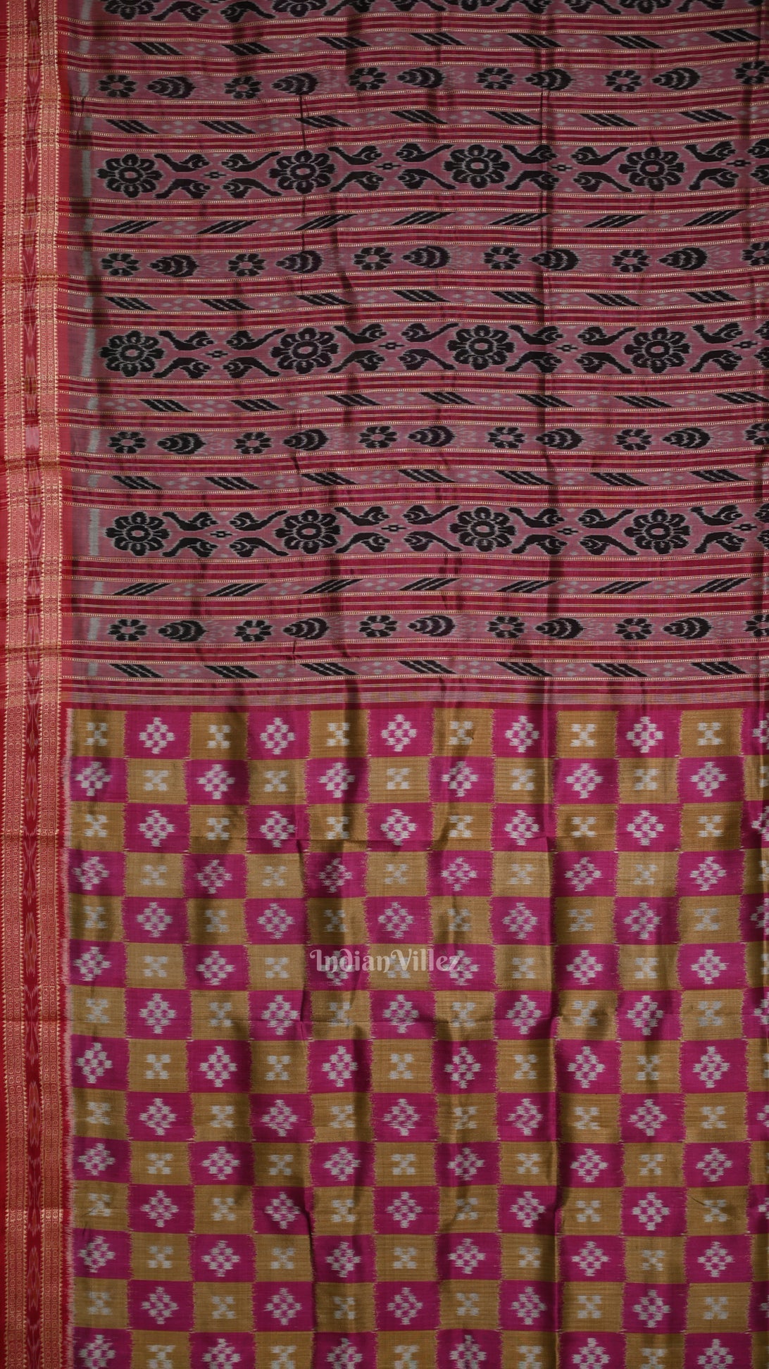 Pink Olive Green Pasapali Patli Odisha Ikat Khandua Silk Saree