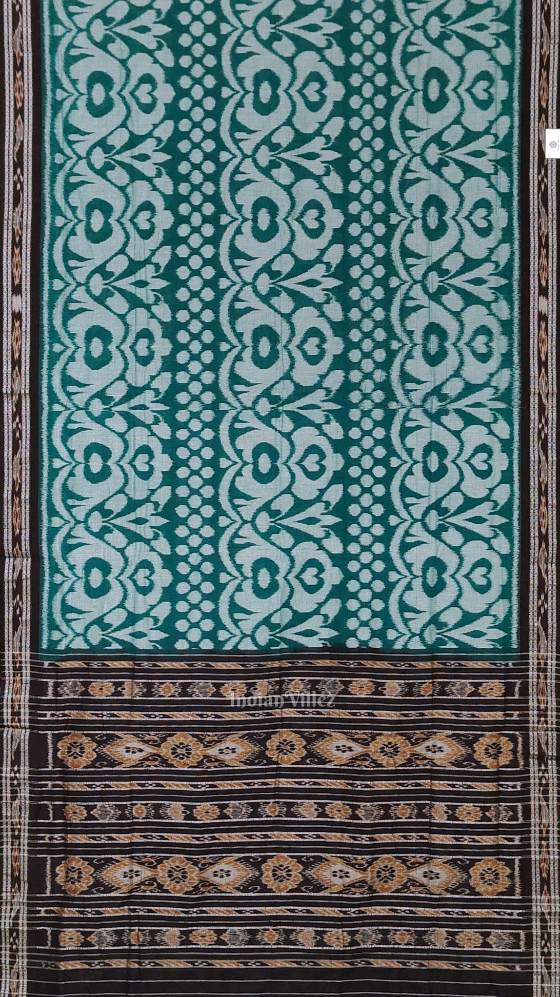 Green Black Floral Odisha Ikat Sambalpuri Cotton Saree