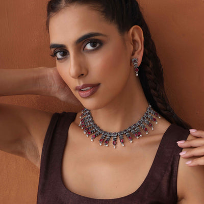 trueBrowns Silver Tone Banjara Necklace Set