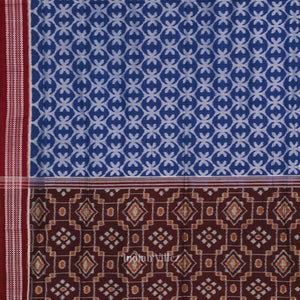 Blue Maroon Floral Theme Sambalpuri Ikat Cotton Saree