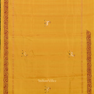 Yellow Violet Ramayan Hand-Painted Pattachitra Saree