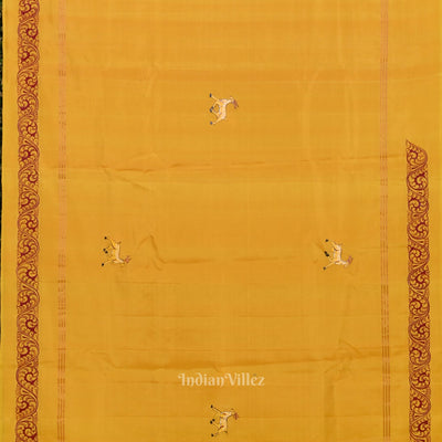Yellow Violet Ramayan Hand-Painted Pattachitra Saree