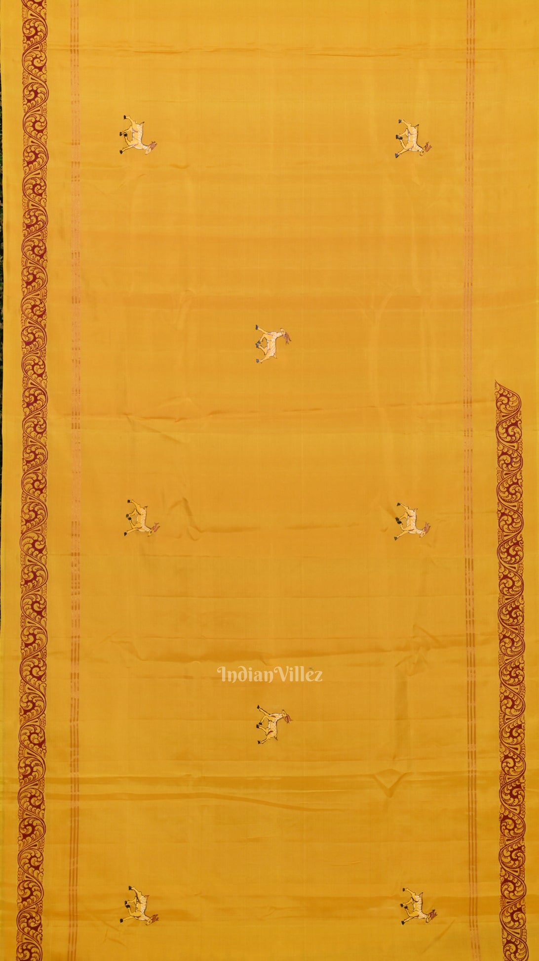 Yellow Violet Ramayan Hand-Painted Pattachitra Saree