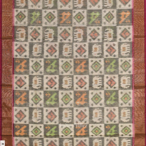 White with Multicolor Pochampally Ikat Sico (Silk & Cotton) Saree with Zari Border