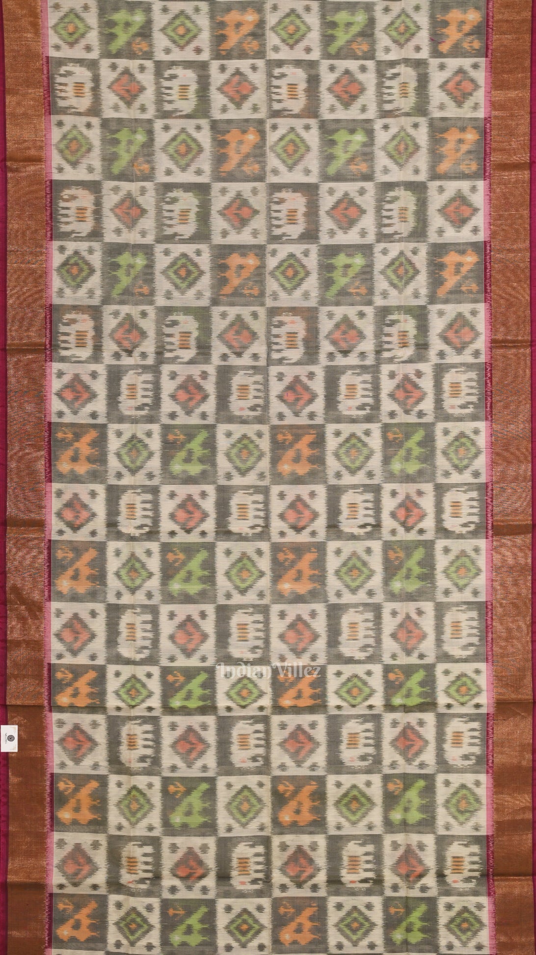 White with Multicolor Pochampally Ikat Sico (Silk & Cotton) Saree with Zari Border
