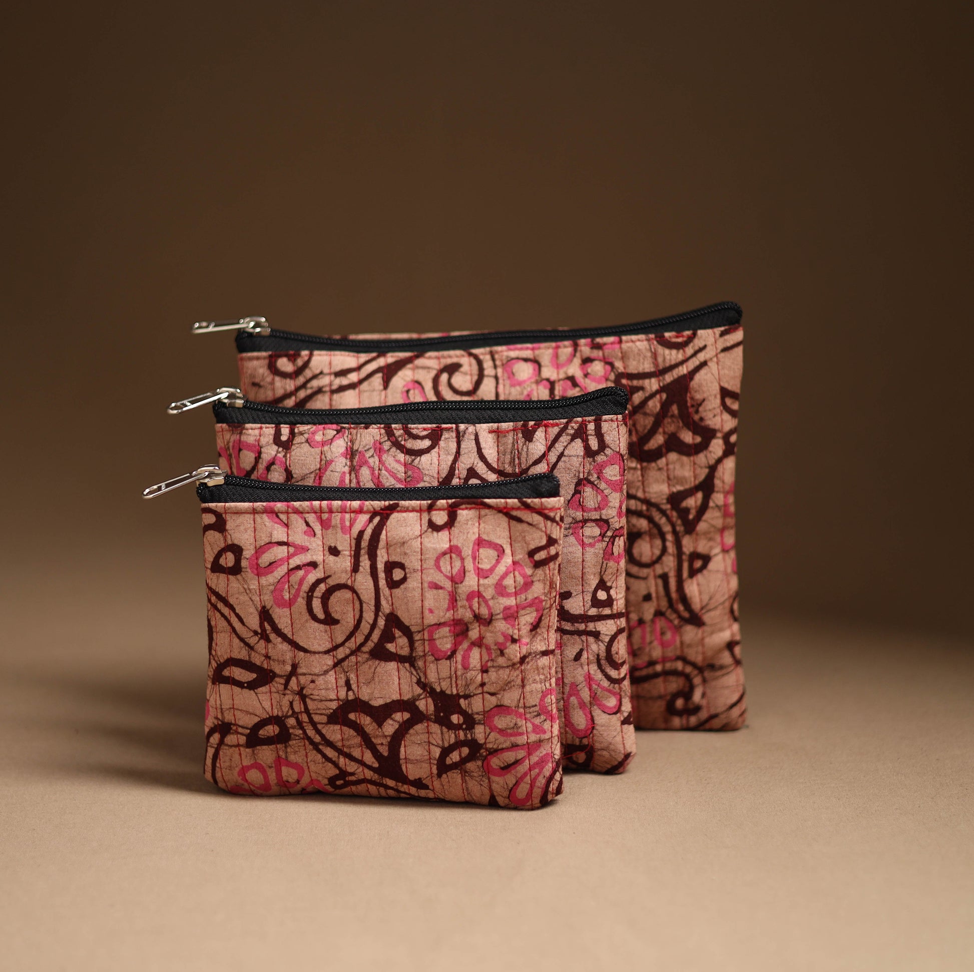 Brown - Handmade Cotton Utility Pouch Set 01