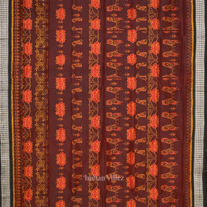 Maroon Lotus Theme Odisha Handloom Sambalpuri Silk Saree