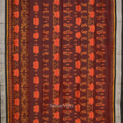 Maroon Lotus Theme Odisha Handloom Sambalpuri Silk Saree