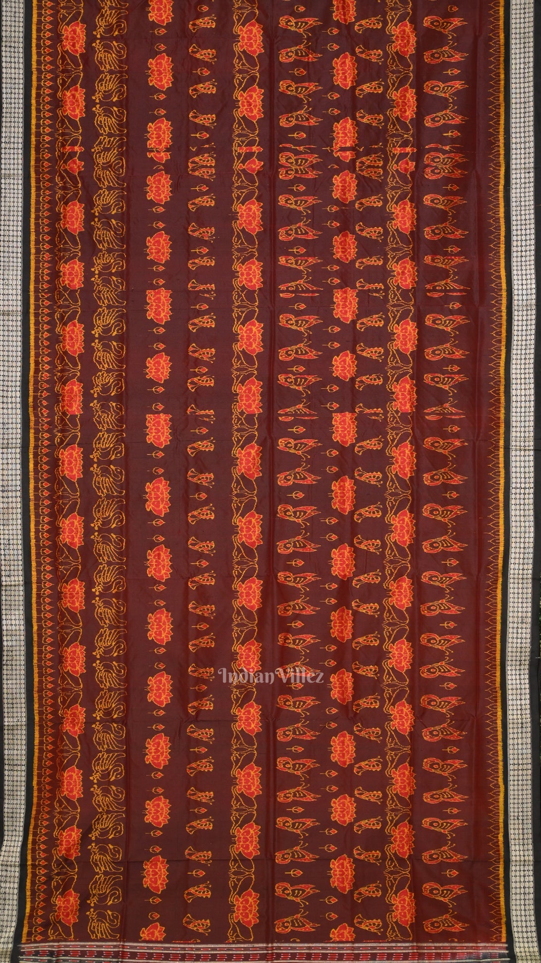 Maroon Lotus Theme Odisha Handloom Sambalpuri Silk Saree