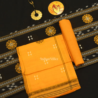 Black yellow Sambalpuri Bomkai Cotton Dress set with Dupatta