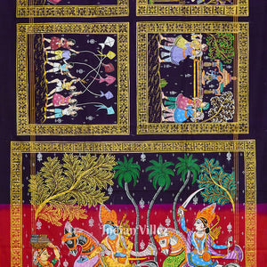 Blackberry Hindu Festival Hand-Painted Pattachitra Saree