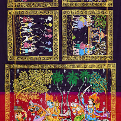 Blackberry Hindu Festival Hand-Painted Pattachitra Saree