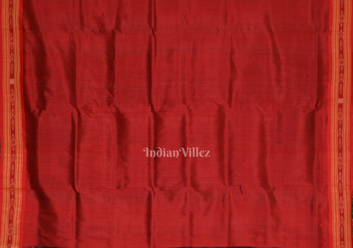 Black Red Rose Flower Theme Khandua Silk Saree