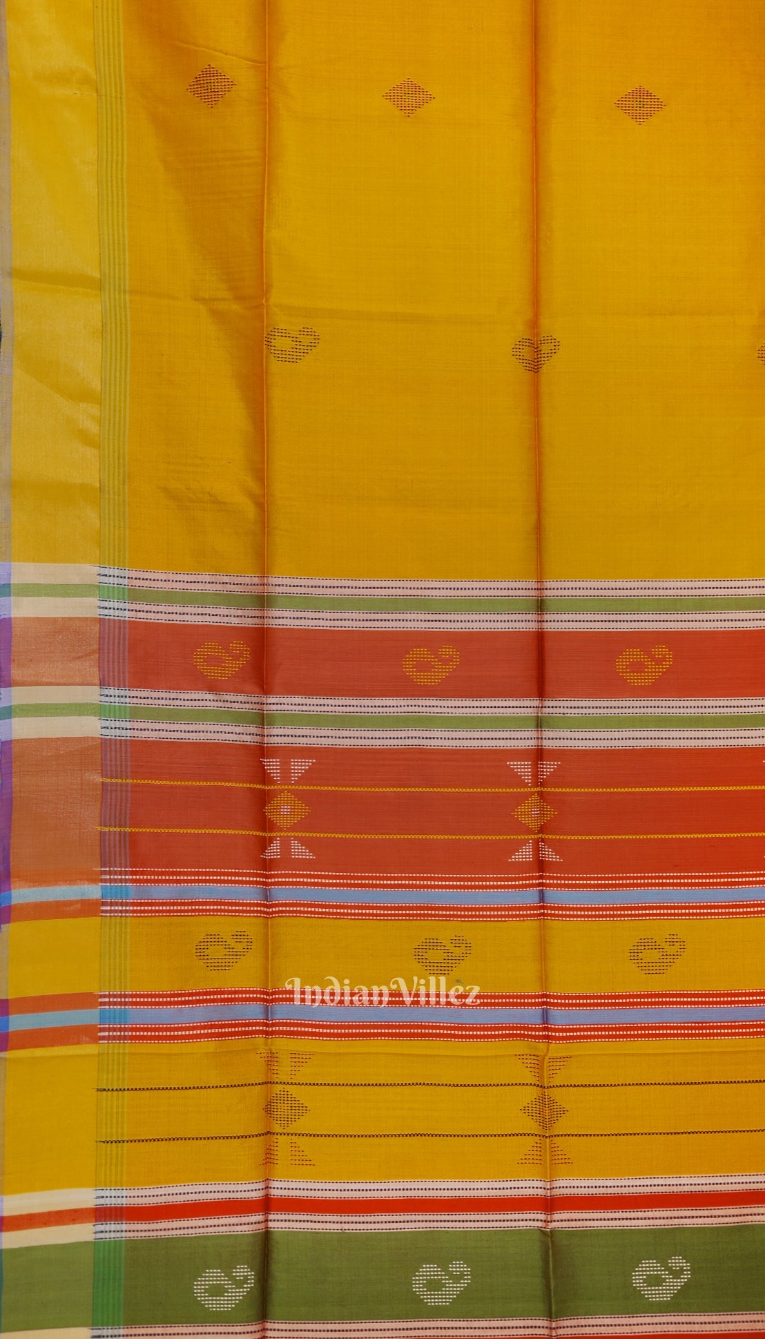 Multi Color With Golden Yellow Pure Bishnupuri Double Pallu Silk Saree