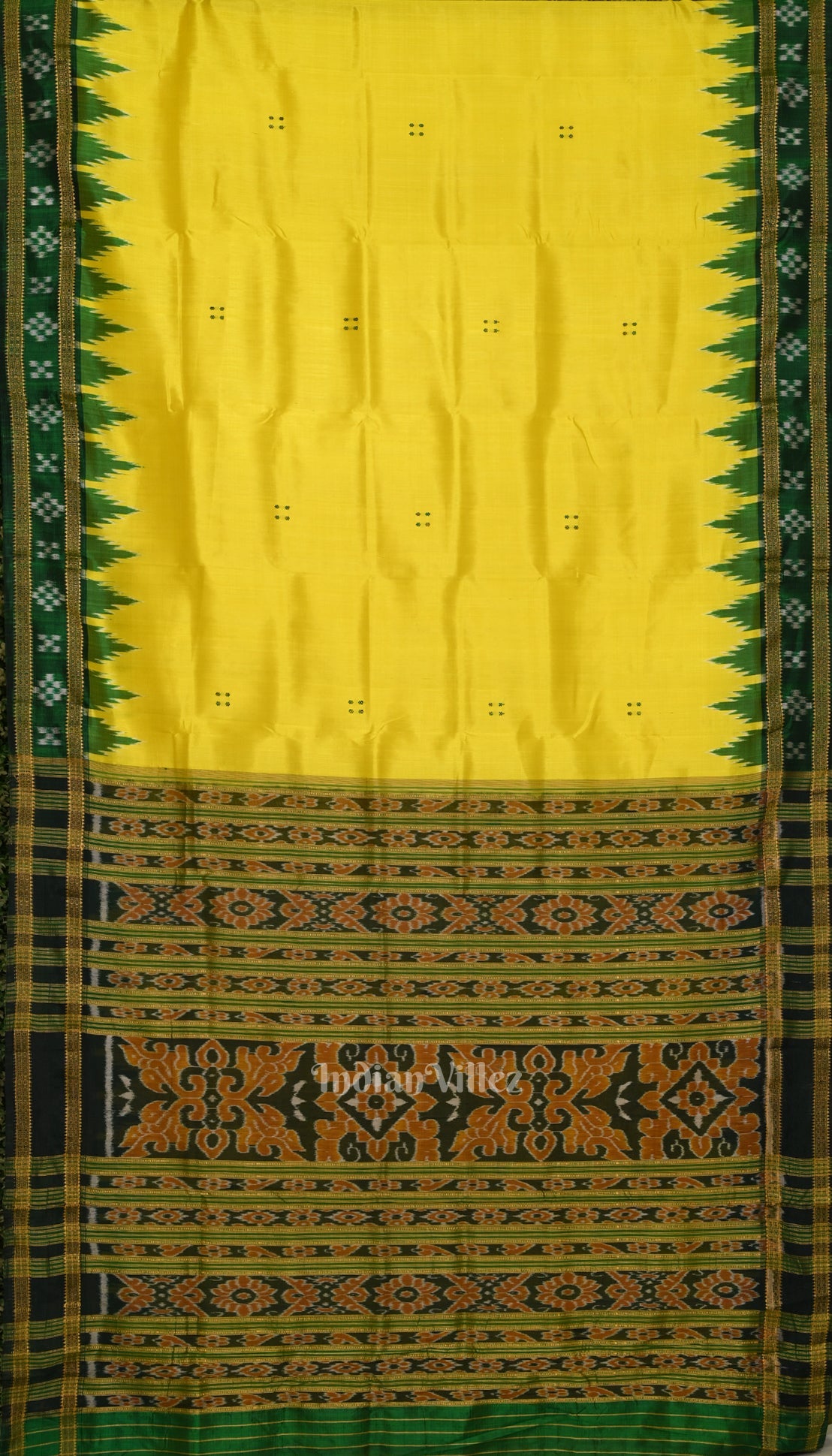 Lemon Yellow Green Border Pasapali Khandua Silk Saree
