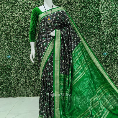 Black Green Odisha Ikat Pasapali Motif Sambalpuri Silk Saree