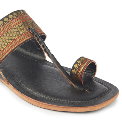 Black Handstitched Leather Kolhapuri Women Slipper