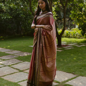 Dusty Pink Tissue Handloom Silk Cotton Saree With Zari Stripes