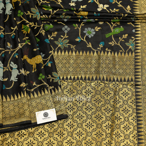 Black with Golden Border Tussar Khaddi Georgette Banarasi Saree