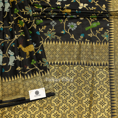 Black with Golden Border Tussar Khaddi Georgette Banarasi Saree