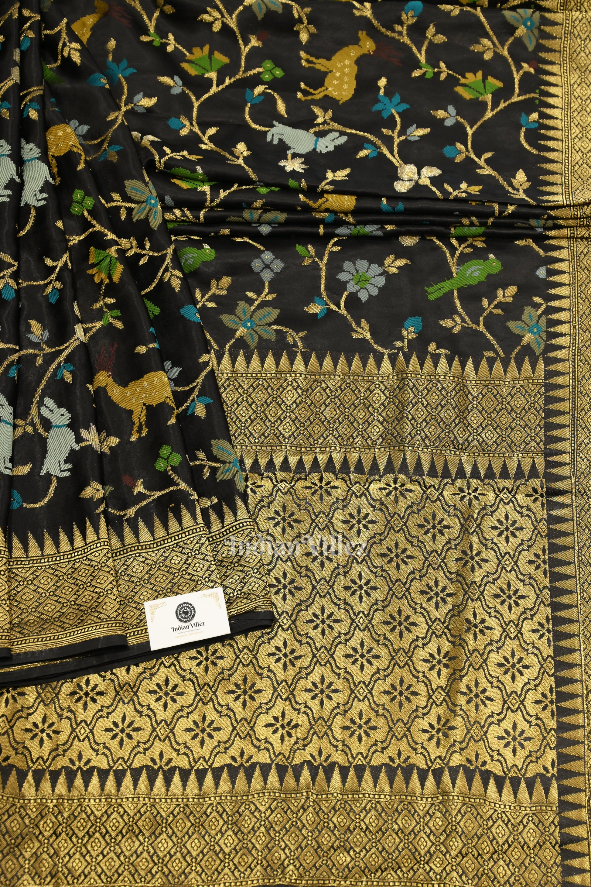 Black with Golden Border Tussar Khaddi Georgette Banarasi Saree