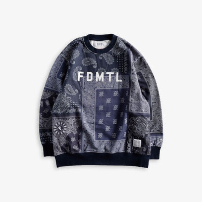 FDMTL | PRINTED PATCHWORK SWEAT SHIRT  { NAVY