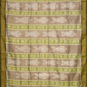 Pastel Olive Green Fish Theme Odisha Handloom Khandua Silk Saree