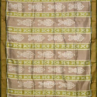 Pastel Olive Green Fish Theme Odisha Handloom Khandua Silk Saree