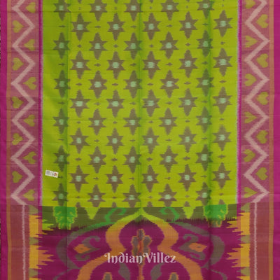 Parrot Green With Pink Dual Tone Pochampally Ikat Handloom Silk Saree