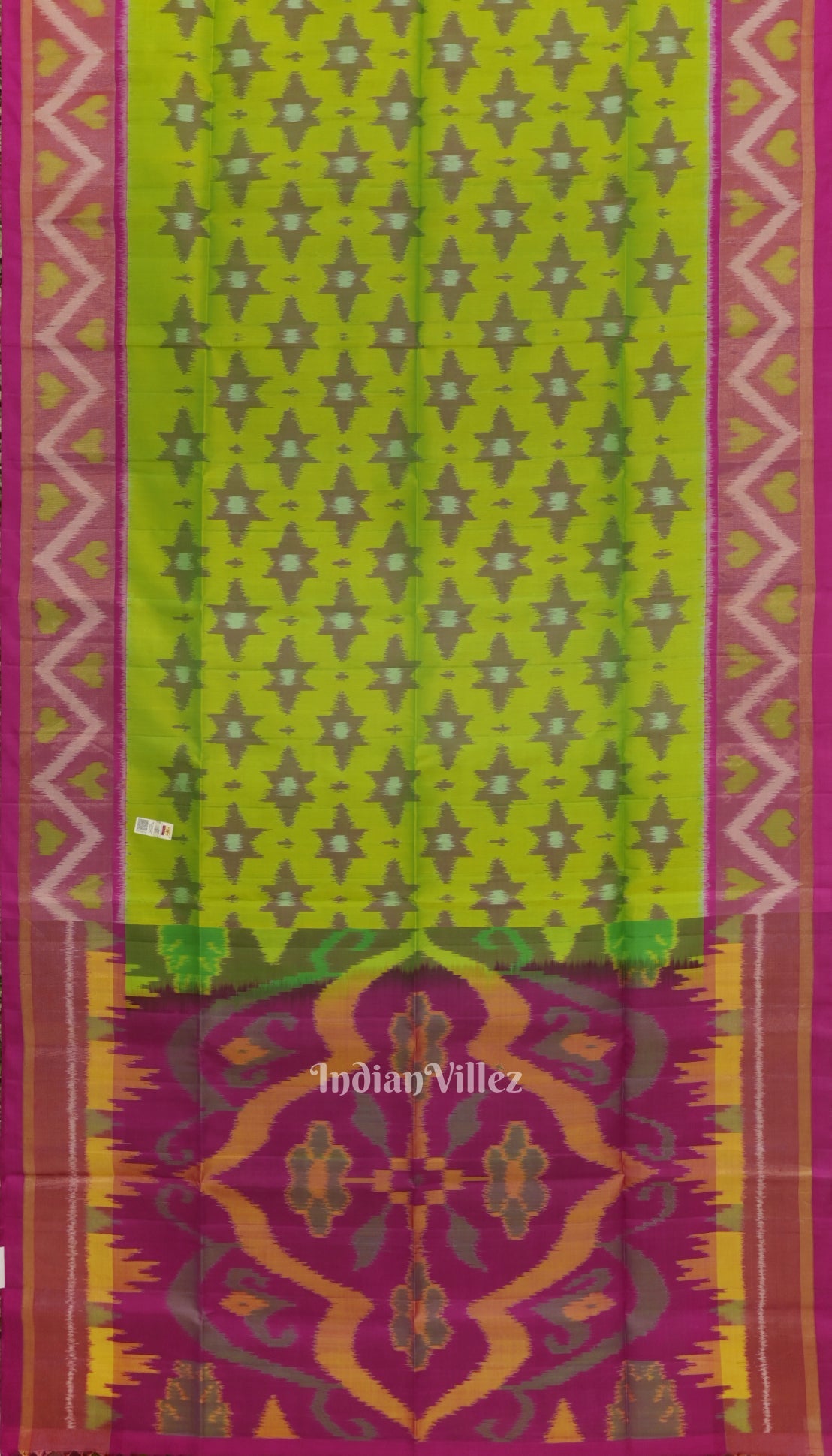 Parrot Green With Pink Dual Tone Pochampally Ikat Handloom Silk Saree
