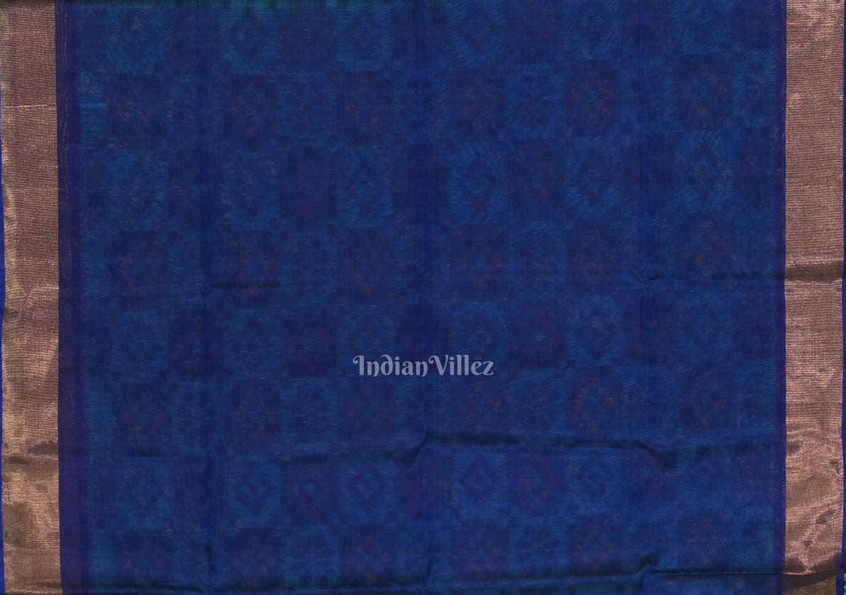 Aqua Blue  Pochampally Ikat Sico (Silk & Cotton) Saree with Zari Border