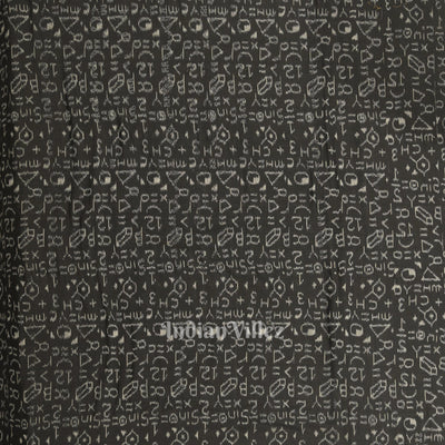 Black Chemical Formula Theme Sambalpuri Ikat Cotton Fabric
