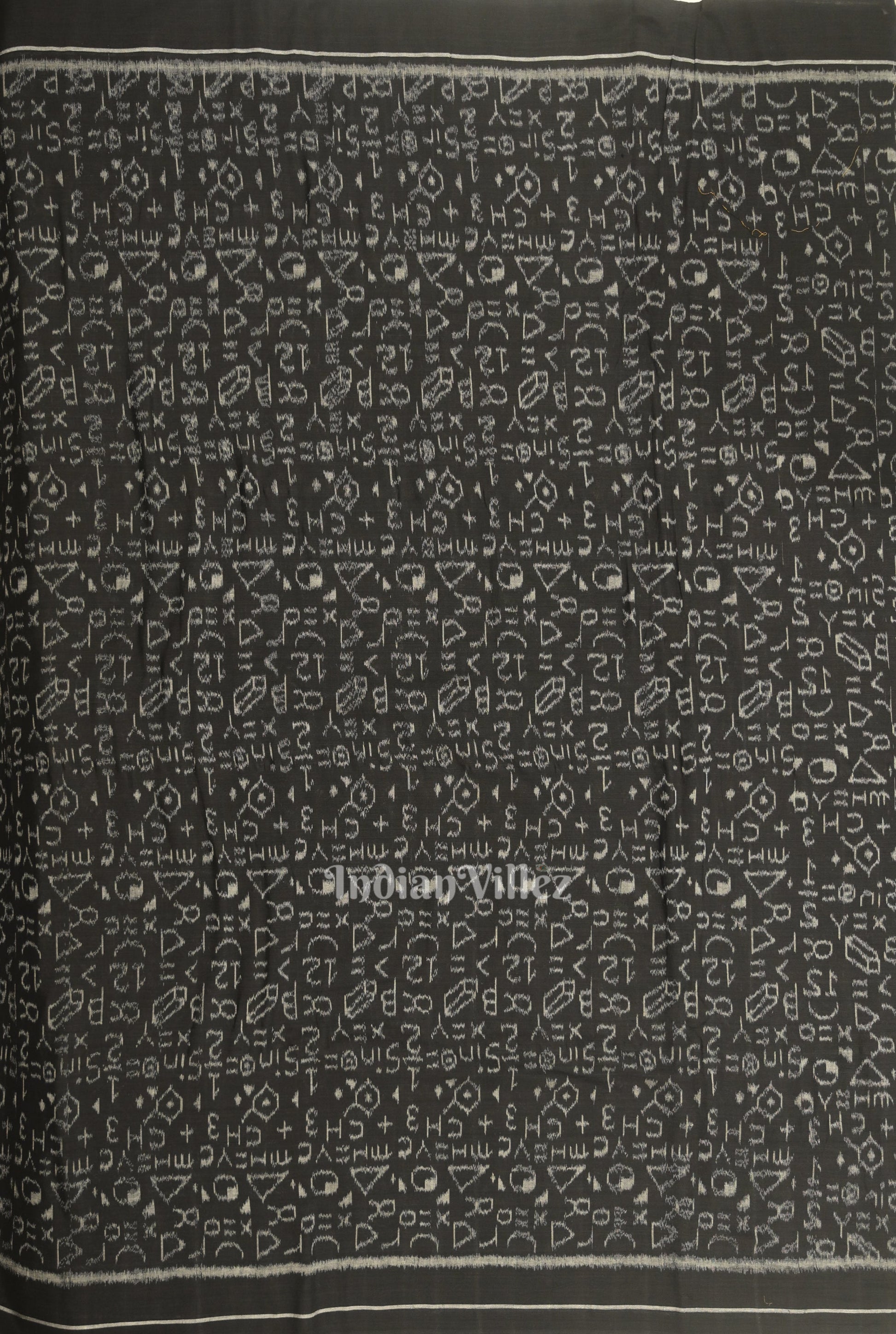 Black Chemical Formula Theme Sambalpuri Ikat Cotton Fabric