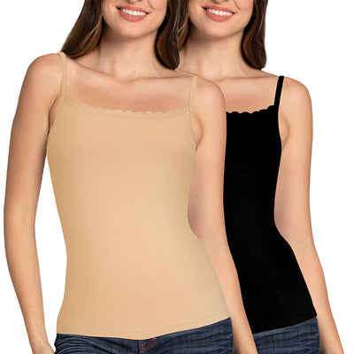 Shelf Support Straight Neck Sleeveless Camisole (Pack of 2) - Black_Hazelnut