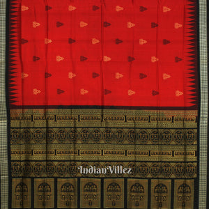 Red Black Tribal Design Bomkai Sambalpuri Silk Saree