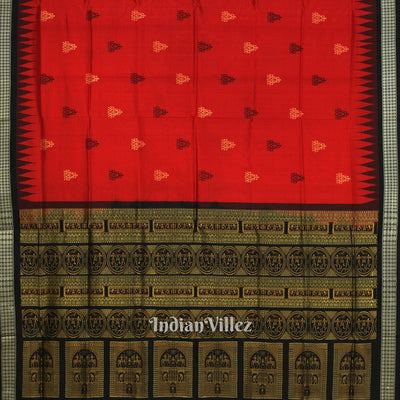 Red Black Tribal Design Bomkai Sambalpuri Silk Saree