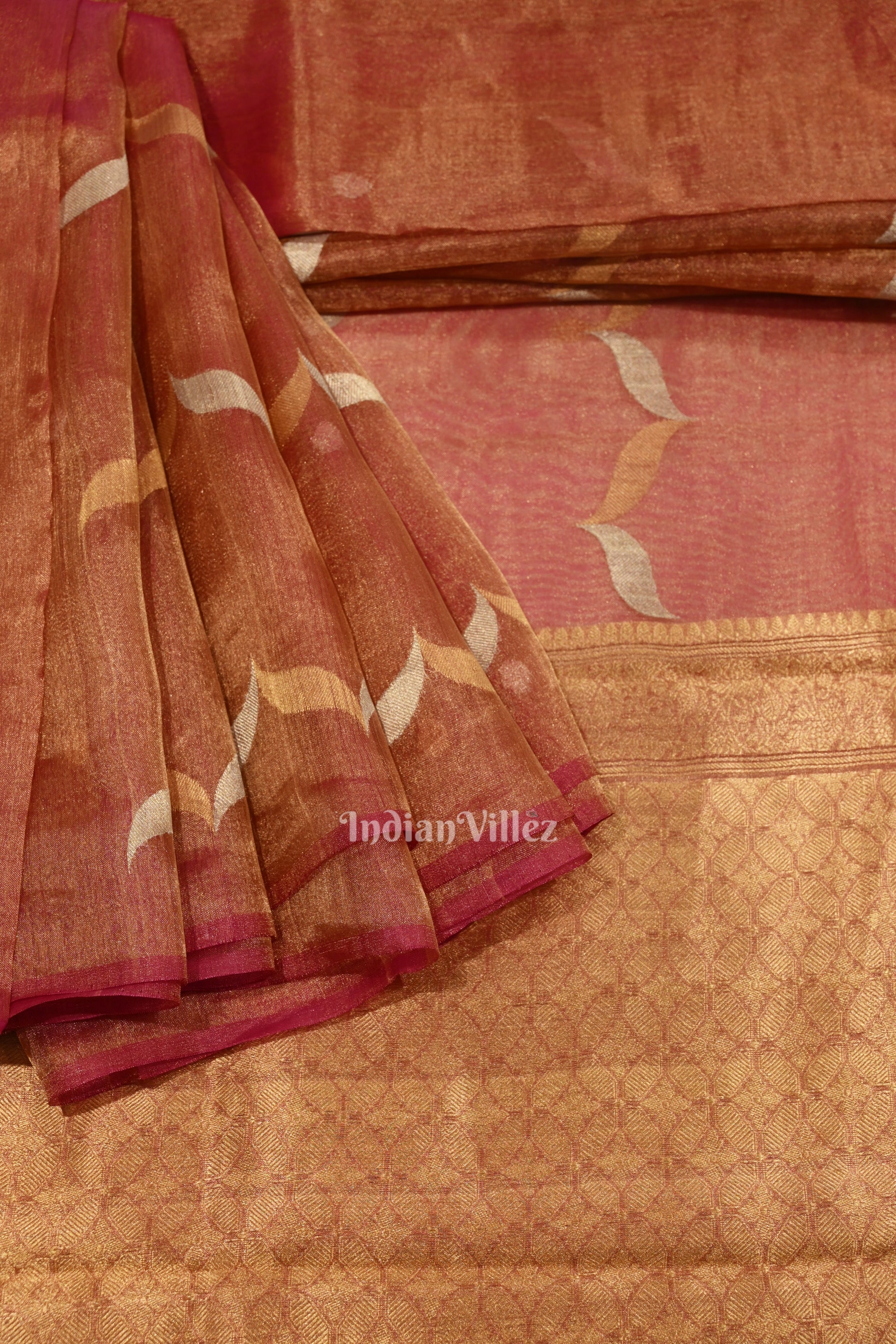 Rani Pink Kora Organza Banarasi Saree with Sona Rupa Work