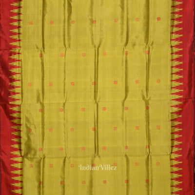 Mehendi Green & Red With Multicolor Double Pallu Berhampuri Silk Saree