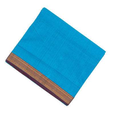 Sky Blue Handloom Plain Mangalagiri Cotton Saree With Zari Border