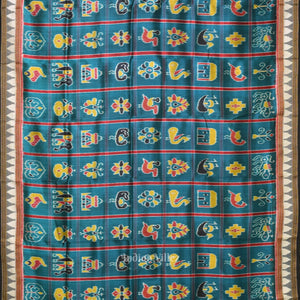 Teal Blue Nabakothi Odisha Ikat Khandua Silk Saree