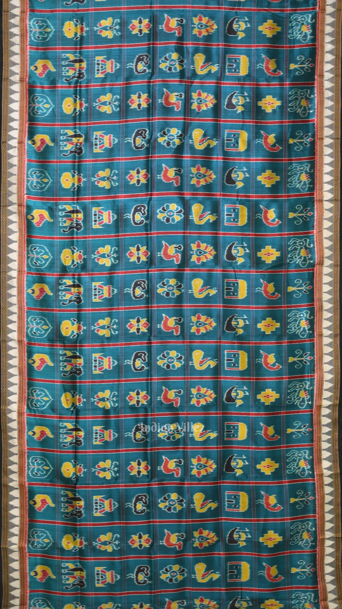 Teal Blue Nabakothi Odisha Ikat Khandua Silk Saree