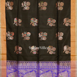 Black Blue Handwoven Bishnupuri Silk Saree