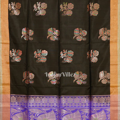 Black Blue Handwoven Bishnupuri Silk Saree