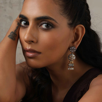 trueBrowns Silver Gold Tone Kundan Earrings