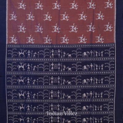 Brown Tribal Odisha Ikat Pure Sambalpuri Cotton Saree