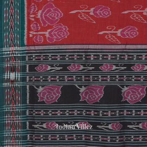 Red Maniabandha Rose Flower Motif Cotton Saree