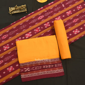 Maroon Yellow Odisha Ikat  Sambalpuri Dress Material & Dupatta