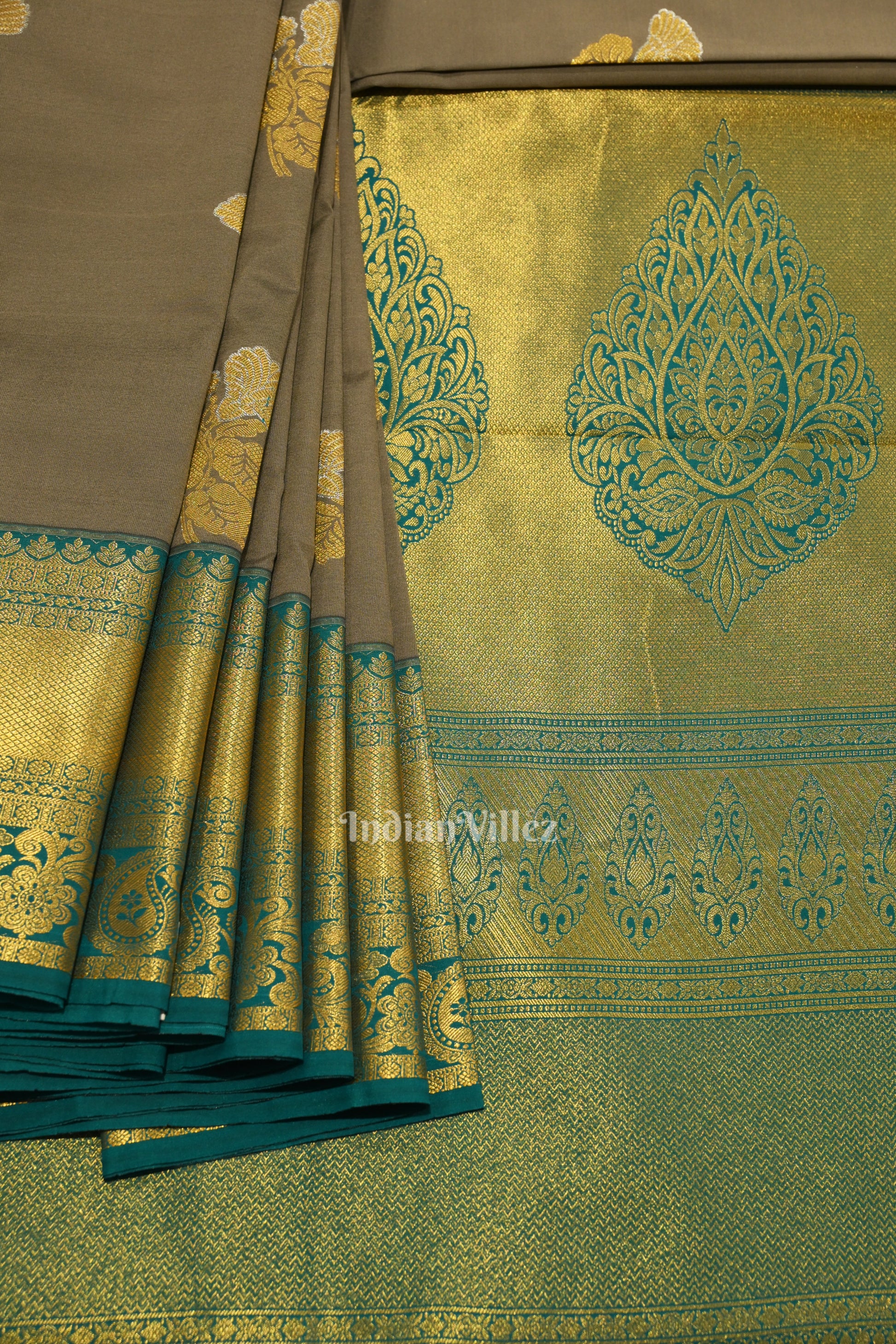 Dark Gray Pure Brocade Kanjivaram Silk Saree