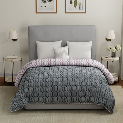 Fluffy & Heavy 200 GSM Microfiber Reversible Quilted Winter Comforters - Grey & Rose