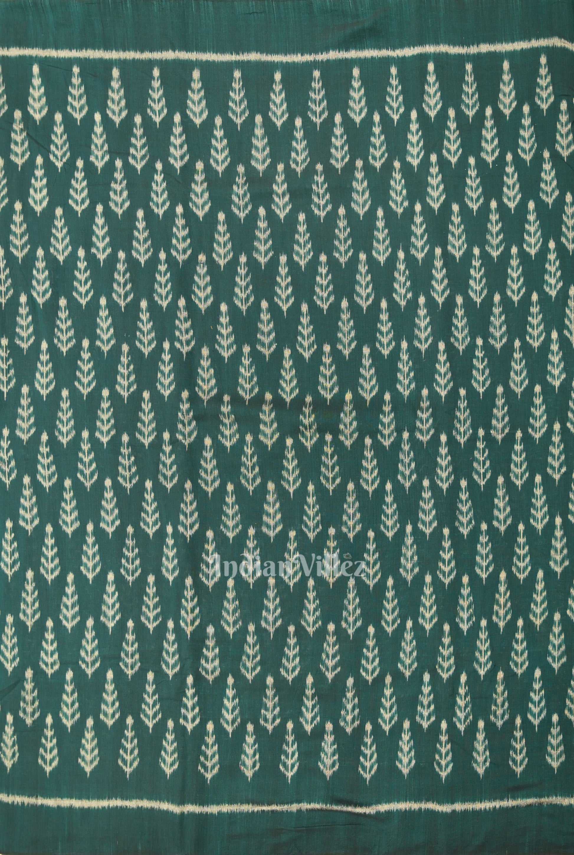 Dark Green Leaf Motif Sambalpuri Odisha Ikat Cotton Fabric